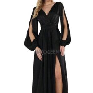 SALE NWT May Queen MQ1857 Split Long Bishop Sleeve Evening Dress Black Size 4